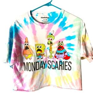 Sponge Bob Tie Dye Cropped Tshirt. Whole Sponge Bob Crew. Size Small
